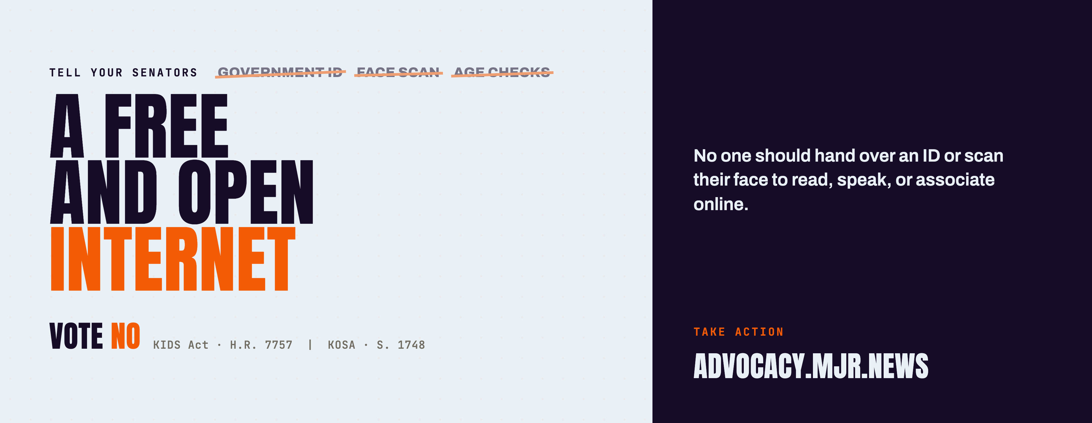 A free and open internet &mdash; tell your senators to vote no on the KIDS Act (H.R. 7757) and KOSA (S. 1748)